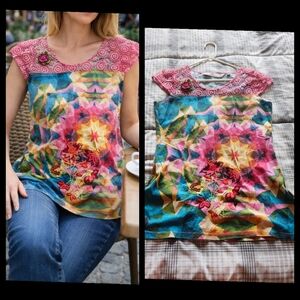 Savage Culture Unique Colorful BOHO Tunic Top Size Medium